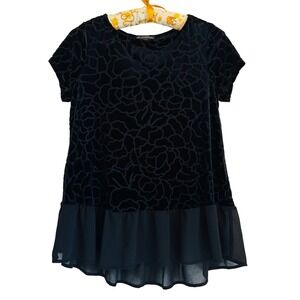 Adrianna Papell Womens Black Burnout Velvet Floral Peplum Blouse Sz Whimsigoth